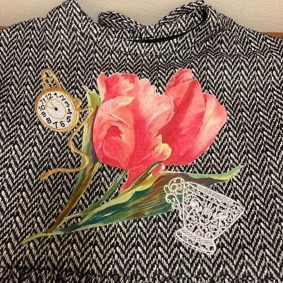 Flowers & Still Girls Long Sleeve Dress Houndstooth with Embroidery and Appliqué - Picture 3 of 5